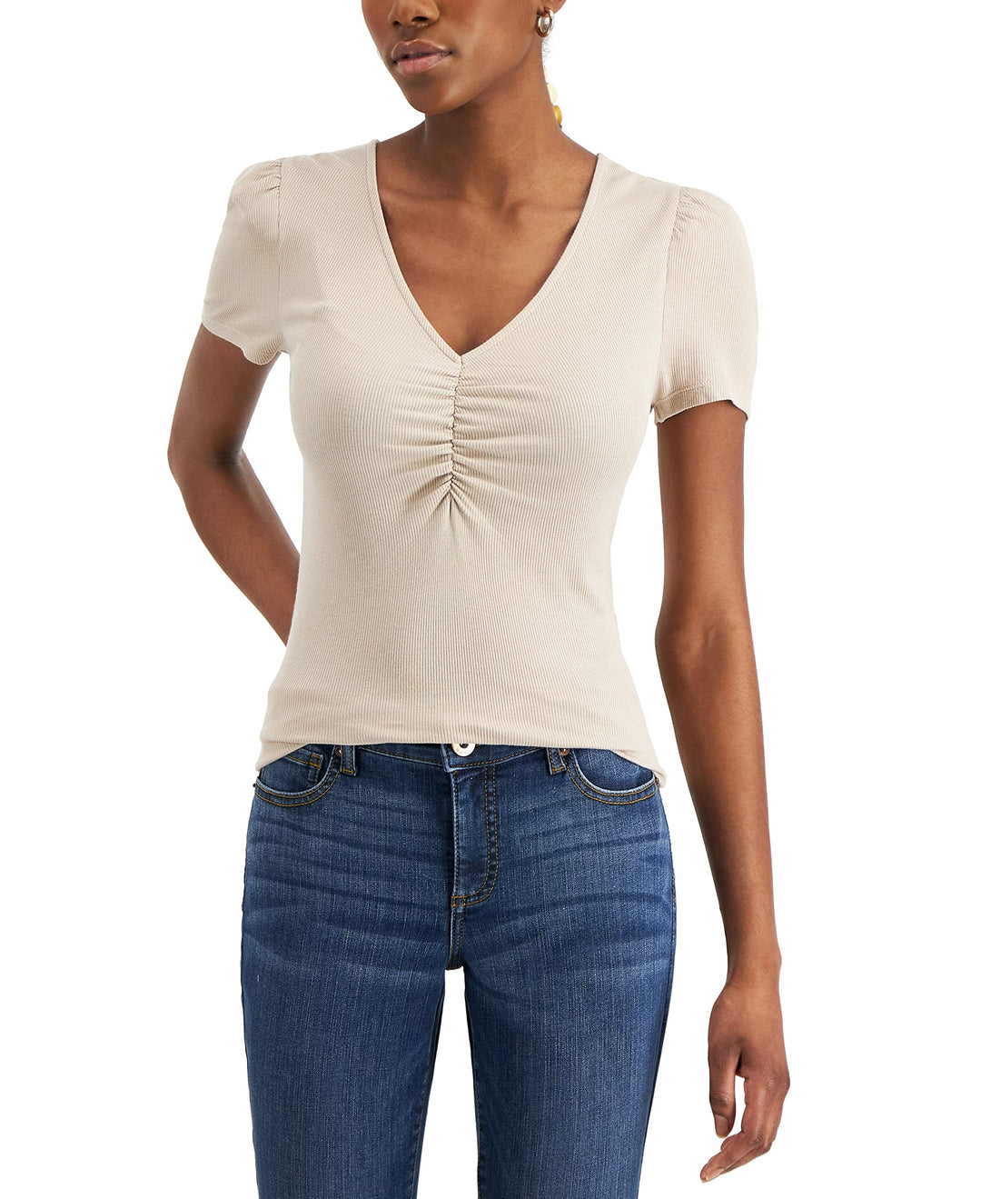 INC International Concepts Ribbed Ruched Top