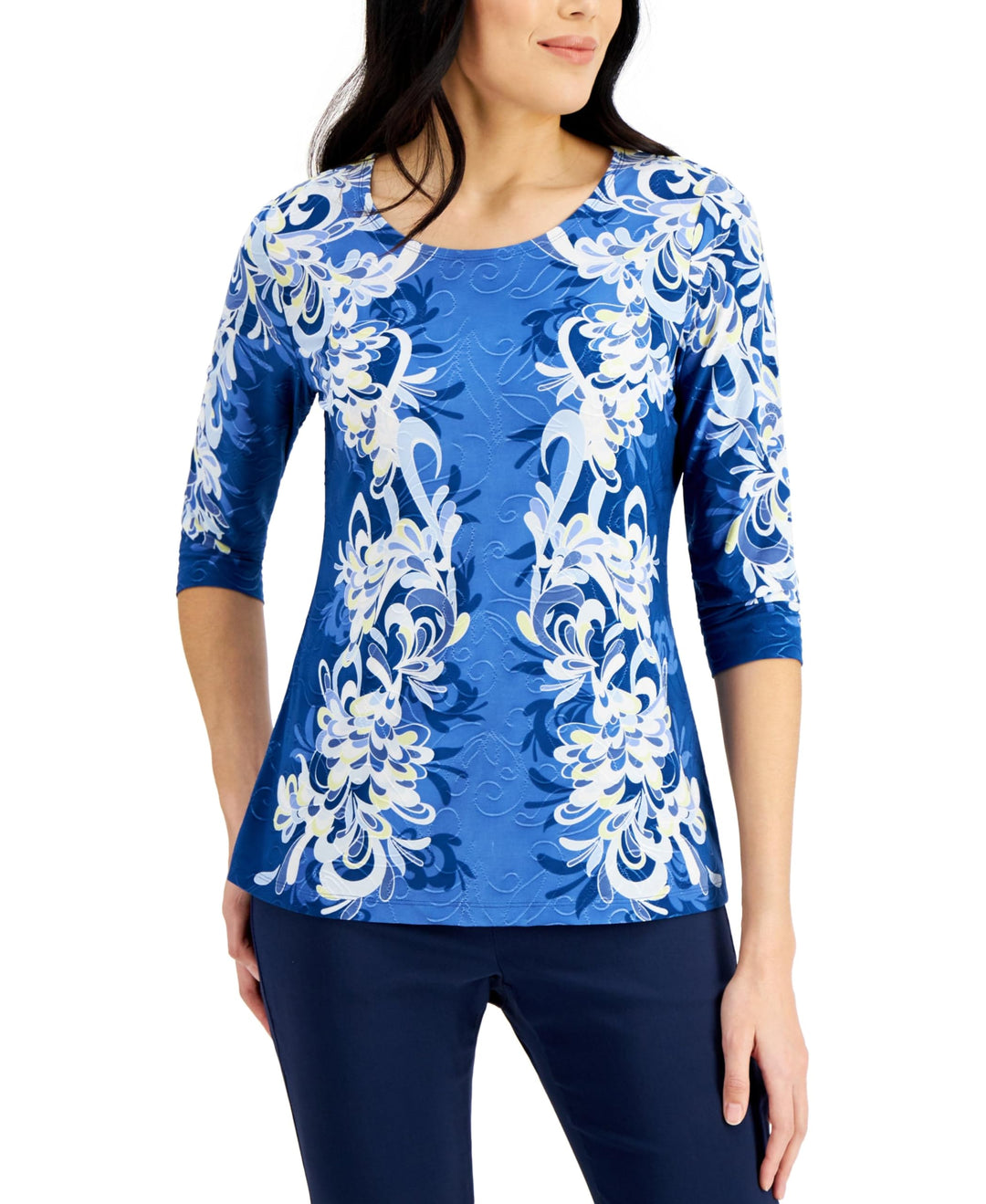 JM Collection Printed 3/4 Sleeve Top