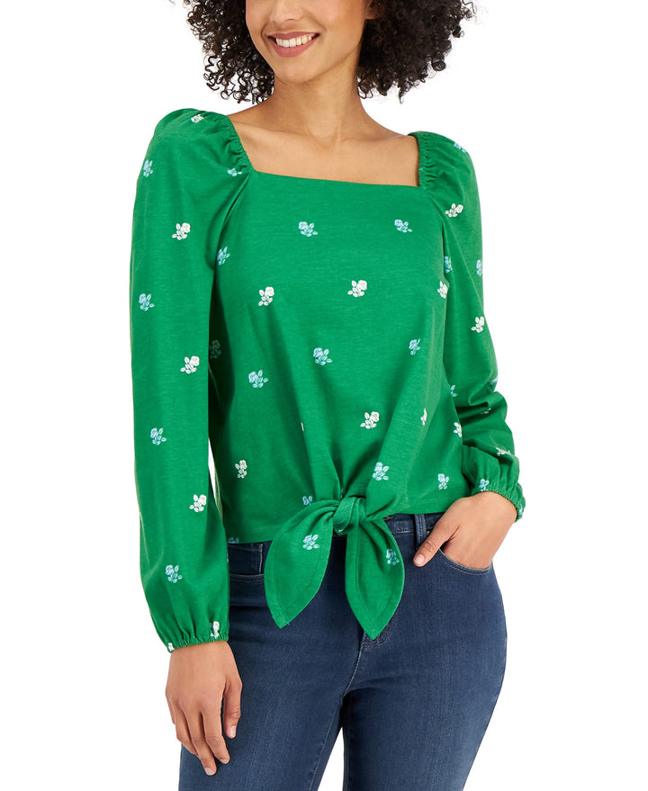 Charter Club Petite Floral Print Tie Front Top