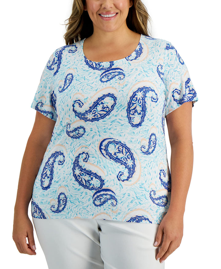 JM Collection Plus Size Jacquard Printed Top