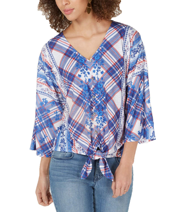 Printed Tie-Front Top