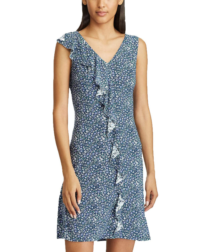 Floral-Print Ruffle-Trim Jersey Dress