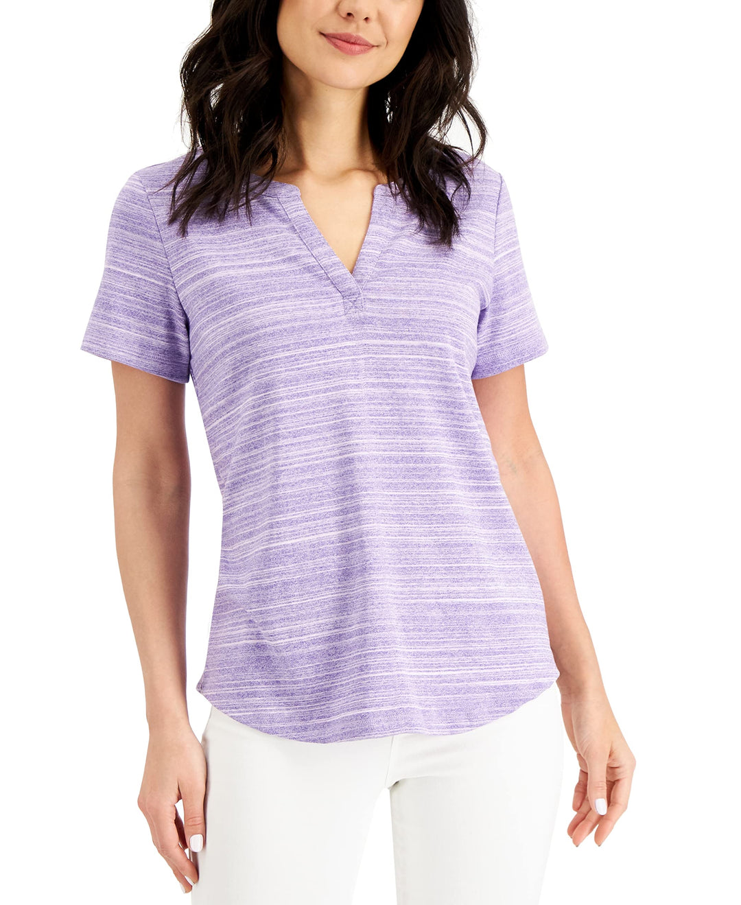Karen Scott Split Neck Space Dyed Top