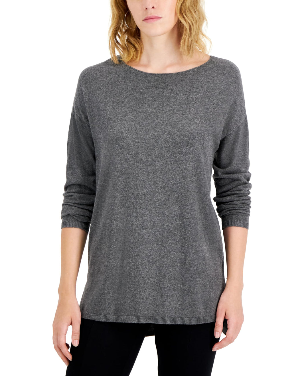 International Concepts Womens Step Hem Long Sleeve Boatneck Sweater