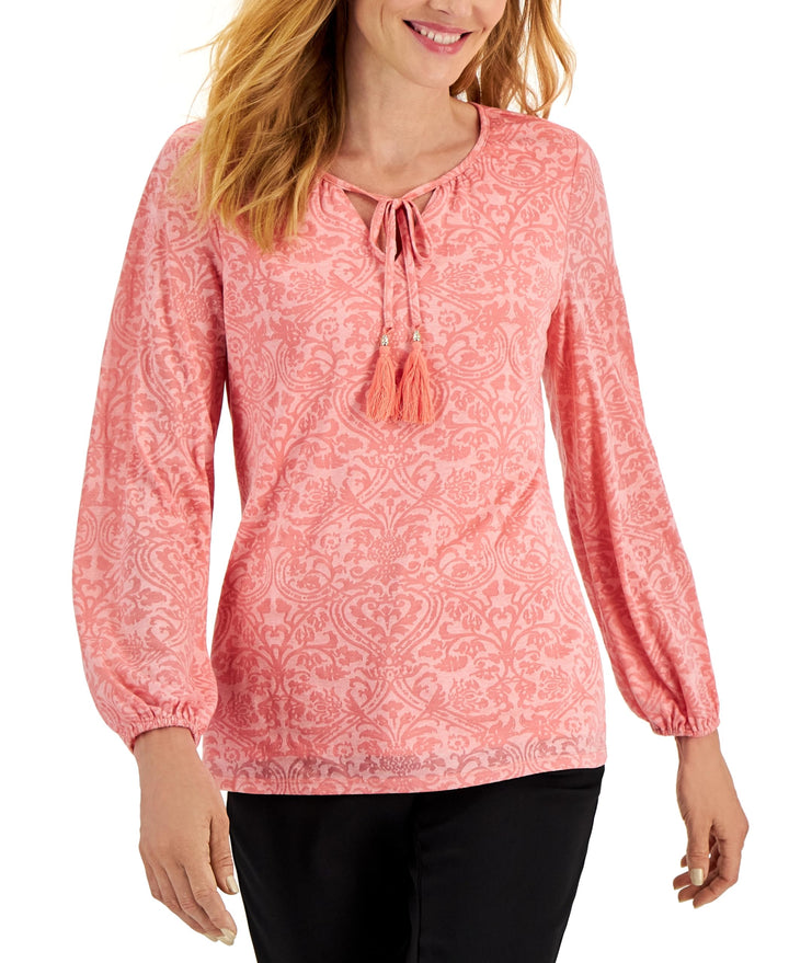 JM Collection Womens Printed Peasant Blouse