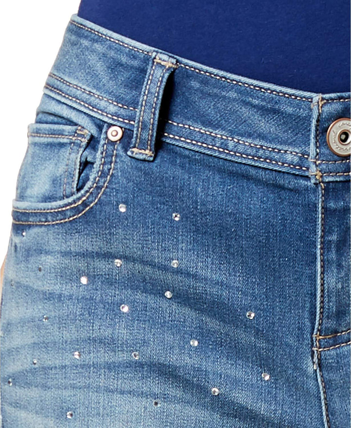 Curvy Fit Studded Frayed Hem Jeans
