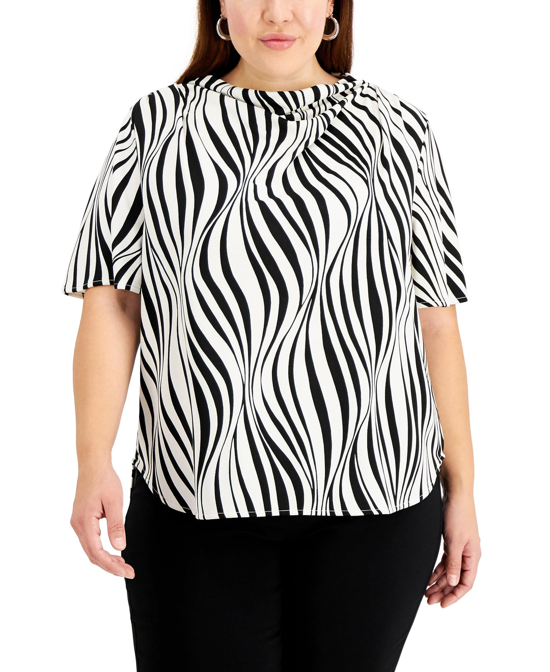 Alfani Plus Size Printed Cowlneck Flutter Sleeve Blouse