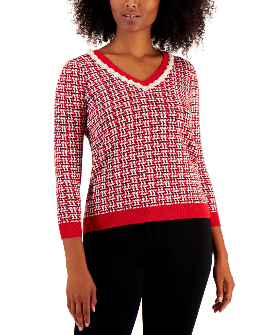 Charter Club Womens Imitation Pearl Neck Sweater