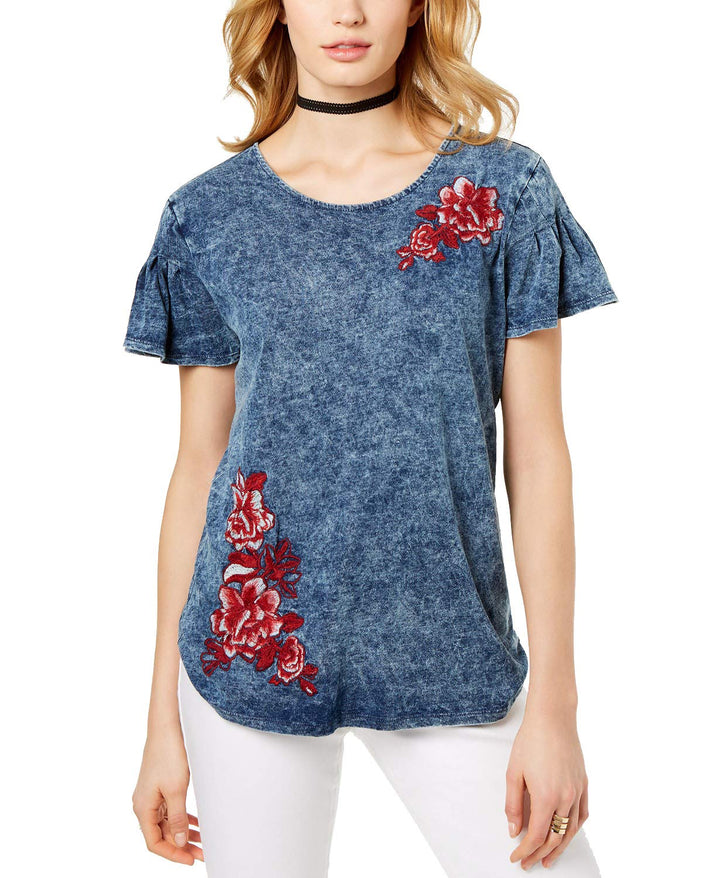 Embroidered Ruffle Sleeve Top