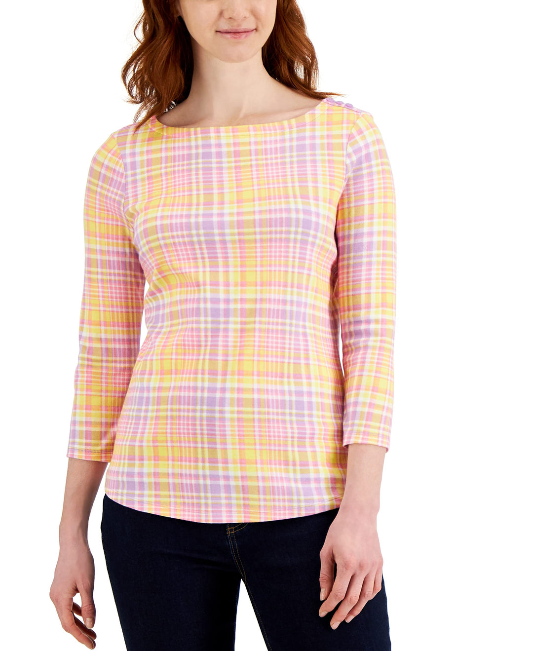 Charter Club Printed 3/4 Sleeve Boat Neck Top