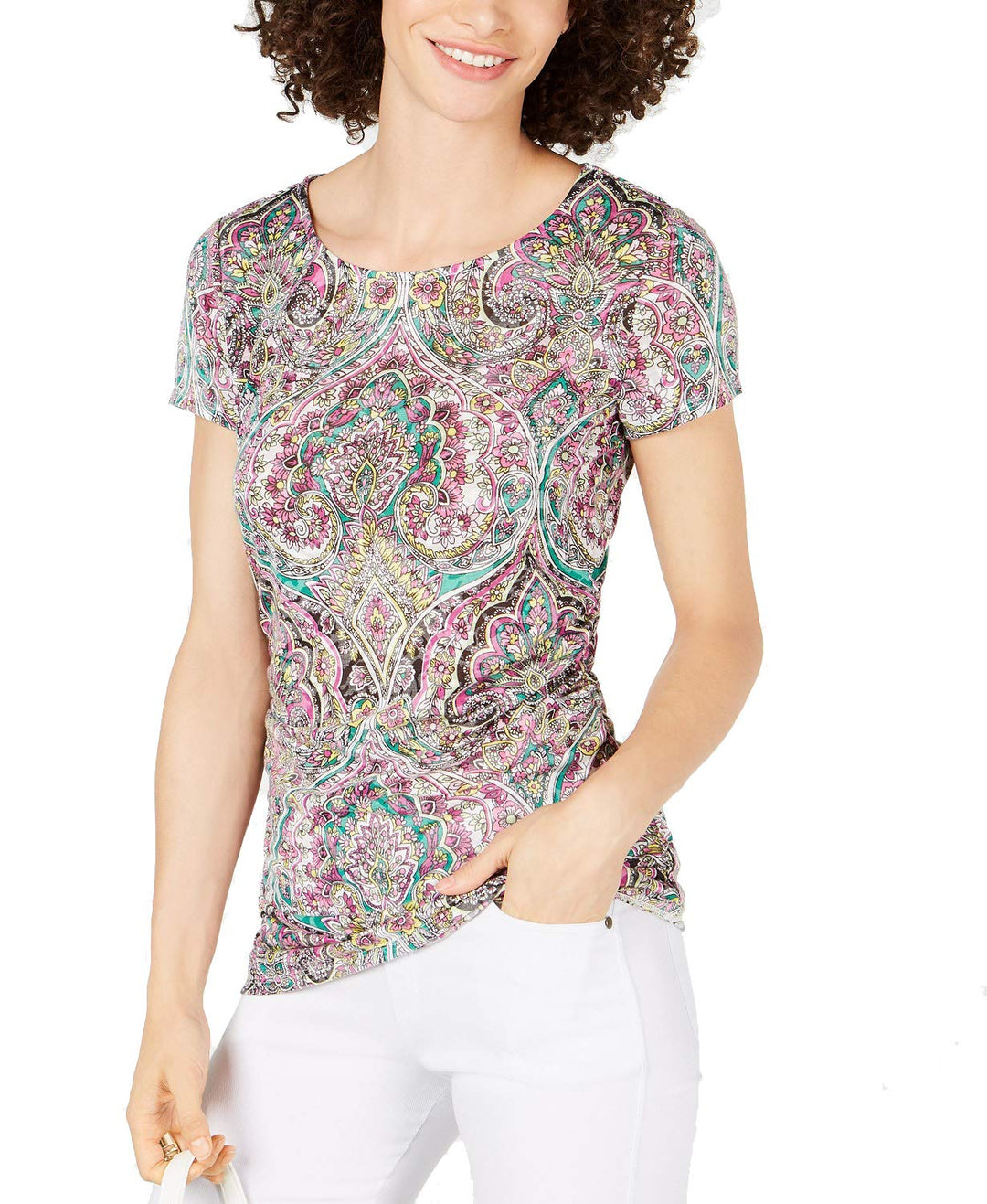 INC Printed Ruched Top