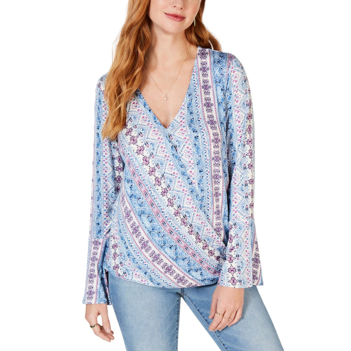 Style & Co Printed Surplice Bell Sleeve Top
