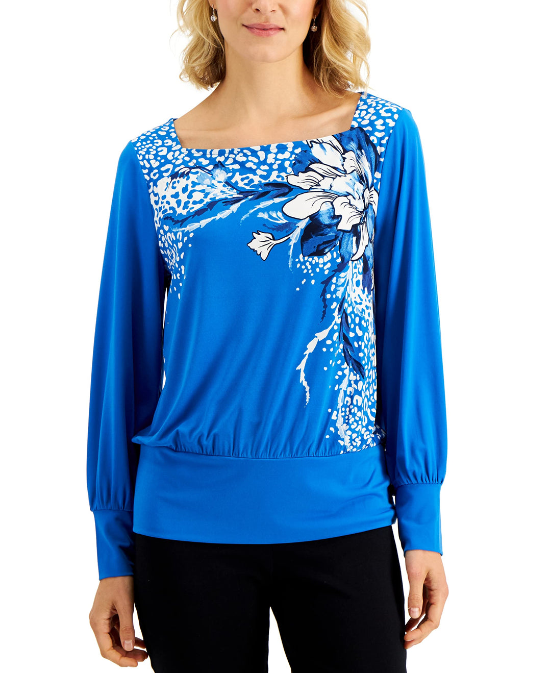 JM Collection Printed Banded Hem Top