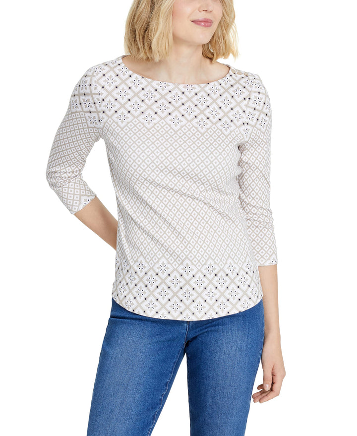 Charter Club Cotton Printed Boat-Neck Top