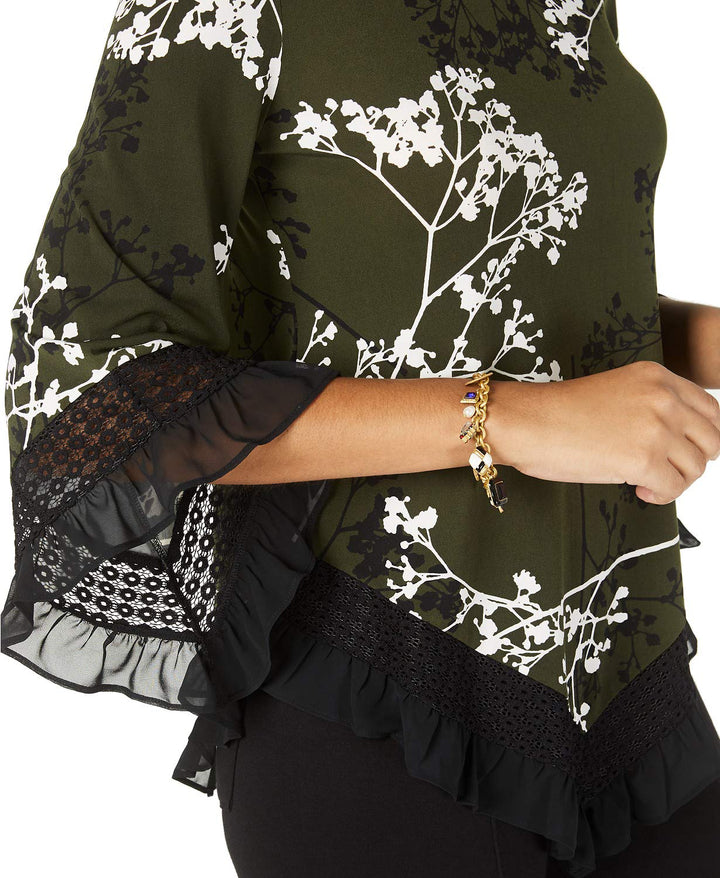 Petite Floral-Print Lace-Trim Top