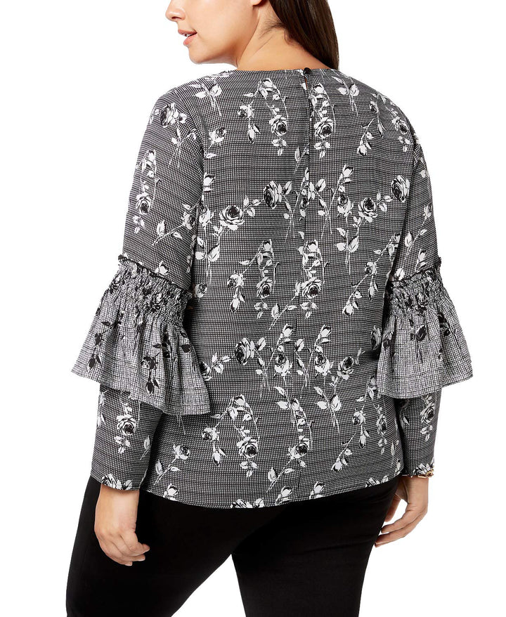 NY Collection Plus Size Printed Ruffle Sleeve Top