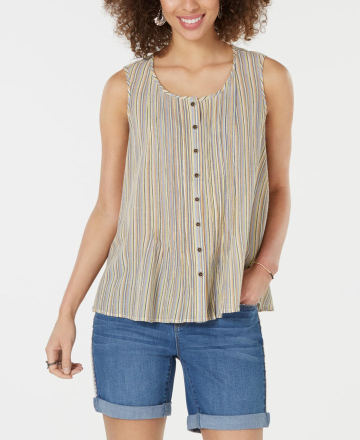 Style & Co Cotton Striped Button Front Top
