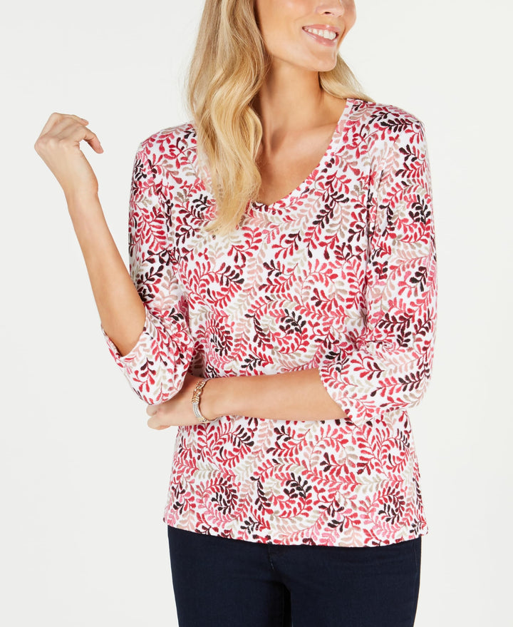 Karen Scott Printed V Neck T-Shirt