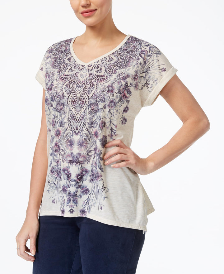 Style & Co Petite Printed Cuff Sleeve T-Shirt
