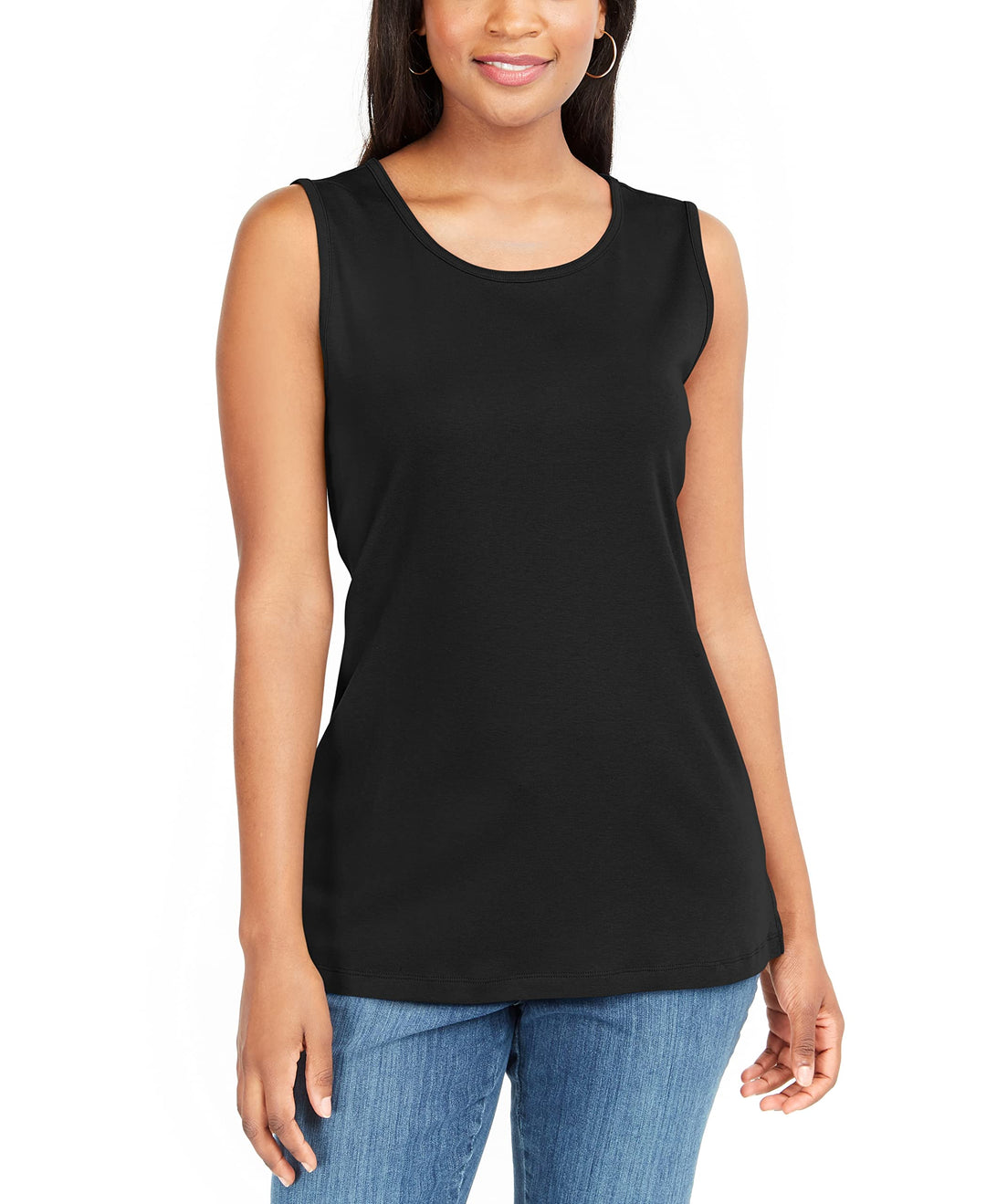 Karen Scott Womens Short Sleeve Cotton Tunic Tank Top