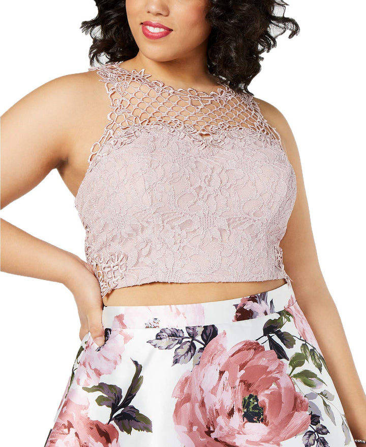 City Studios Juniors Trendy Plus Size Two Piece Lace Dress