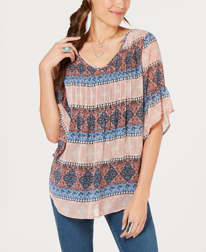 Style & Co Medallion Print Pintuck Top