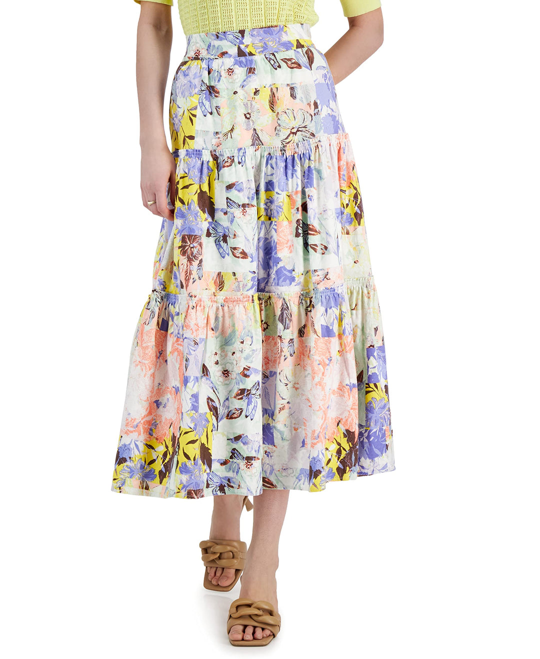 INC International Concepts Tiered Ruffle Trim Floral Midi Skirt
