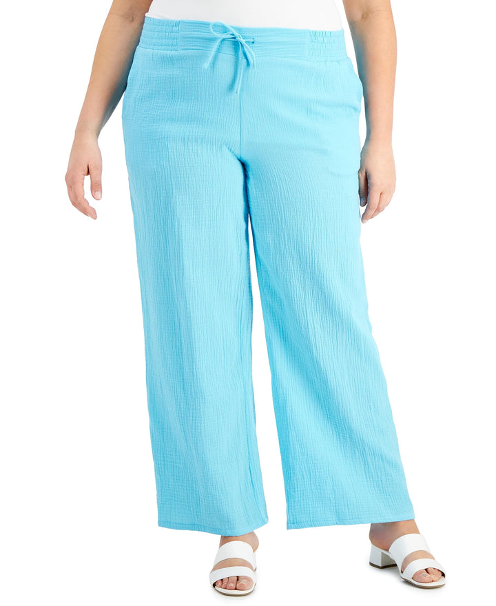 Plus Size Gauze Drawstring Pants