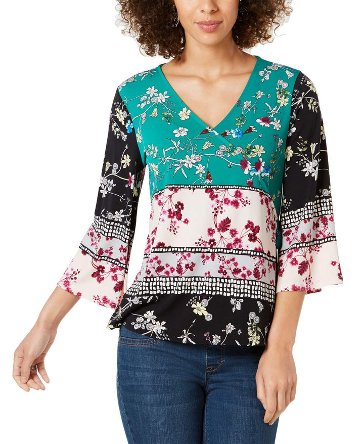 Colorblocked Bell-Sleeve Top