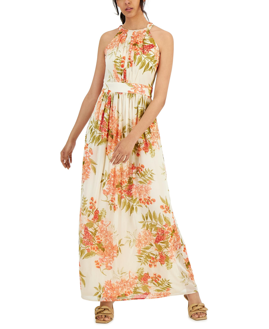 INC International Concepts Printed Pleated Bodice Maxi Dress