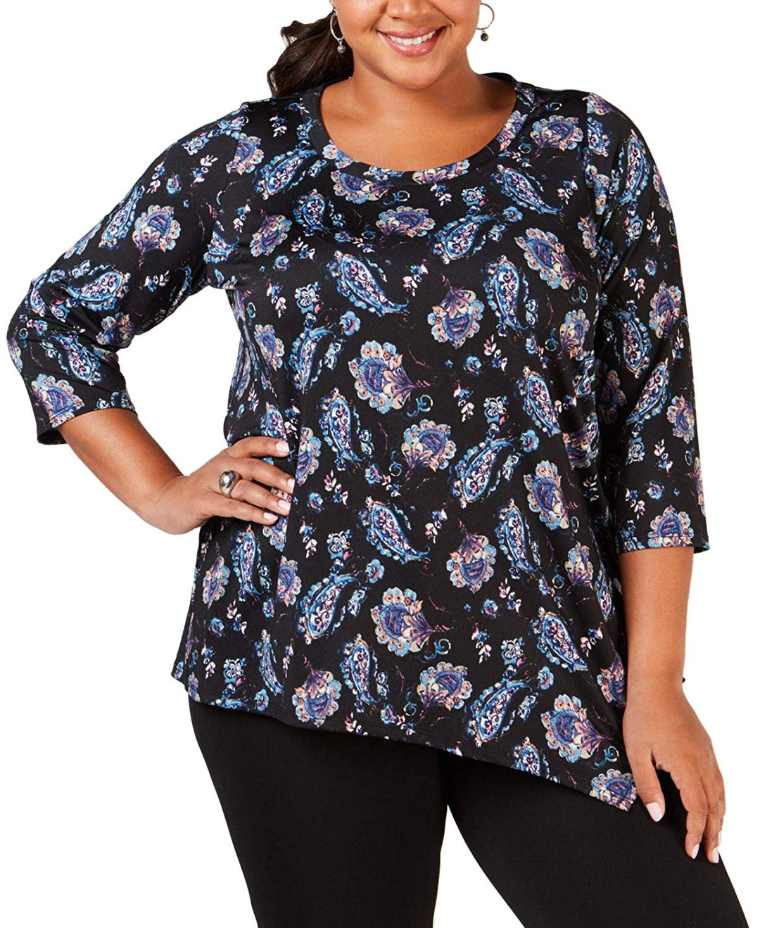 Plus Size Printed Asymmetrical-Hem Top