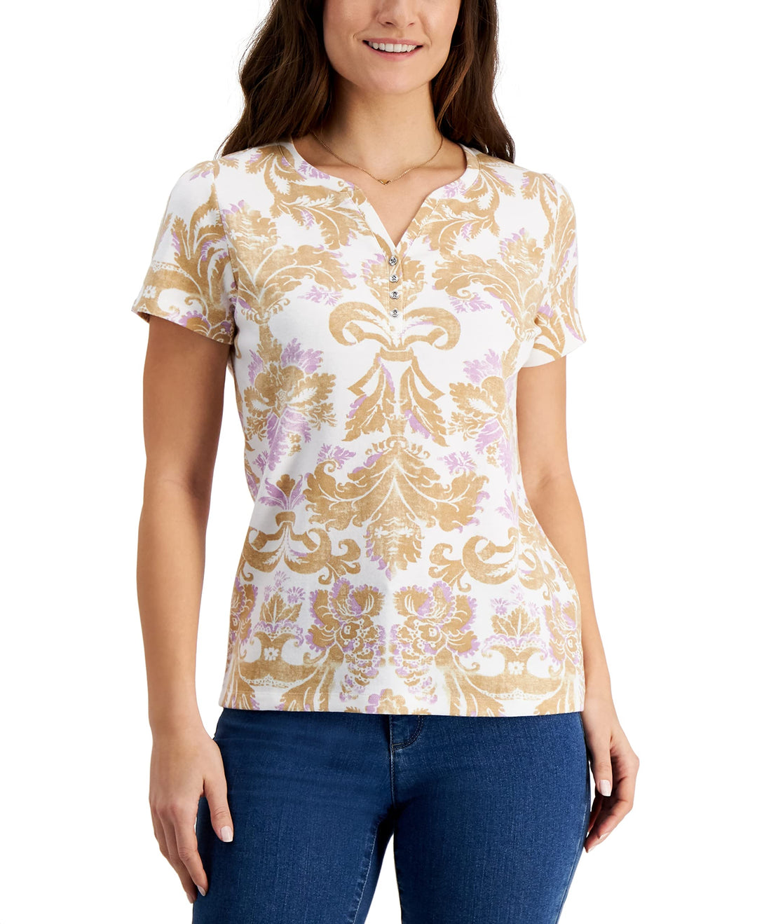 Karen Scott Printed Henley Top