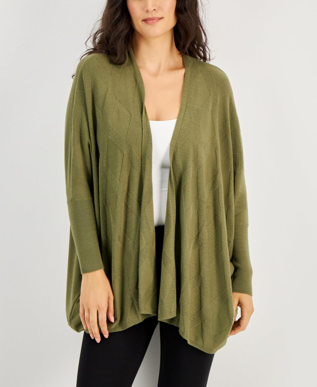 Alfani Womens Diamond Stitch Open Front Cardigan