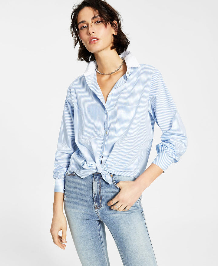 Now This Tie Front Poplin Shirt