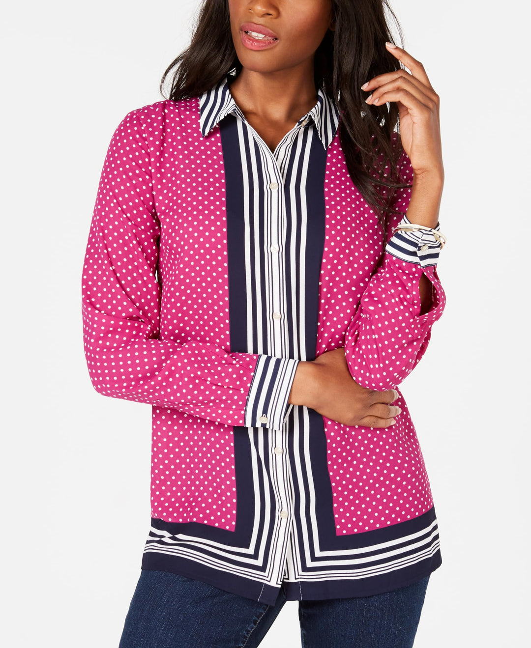 Charter Club Border Stripe Dot Print Blouse