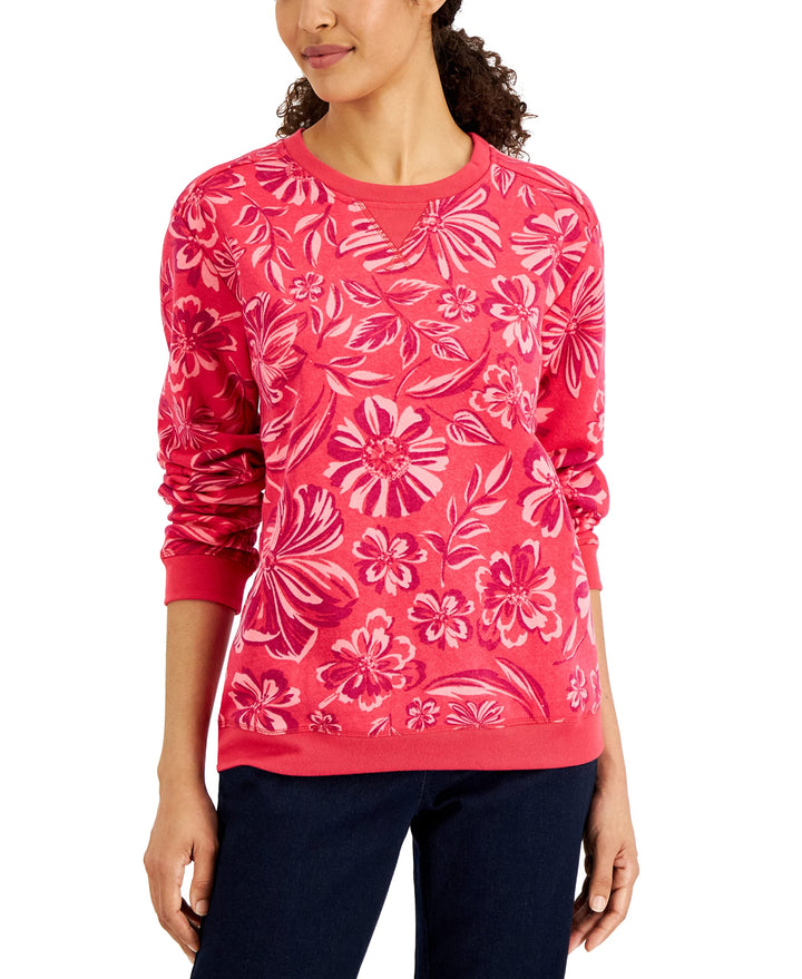 Karen Scott Womens Ojai Blooms Fleece Top