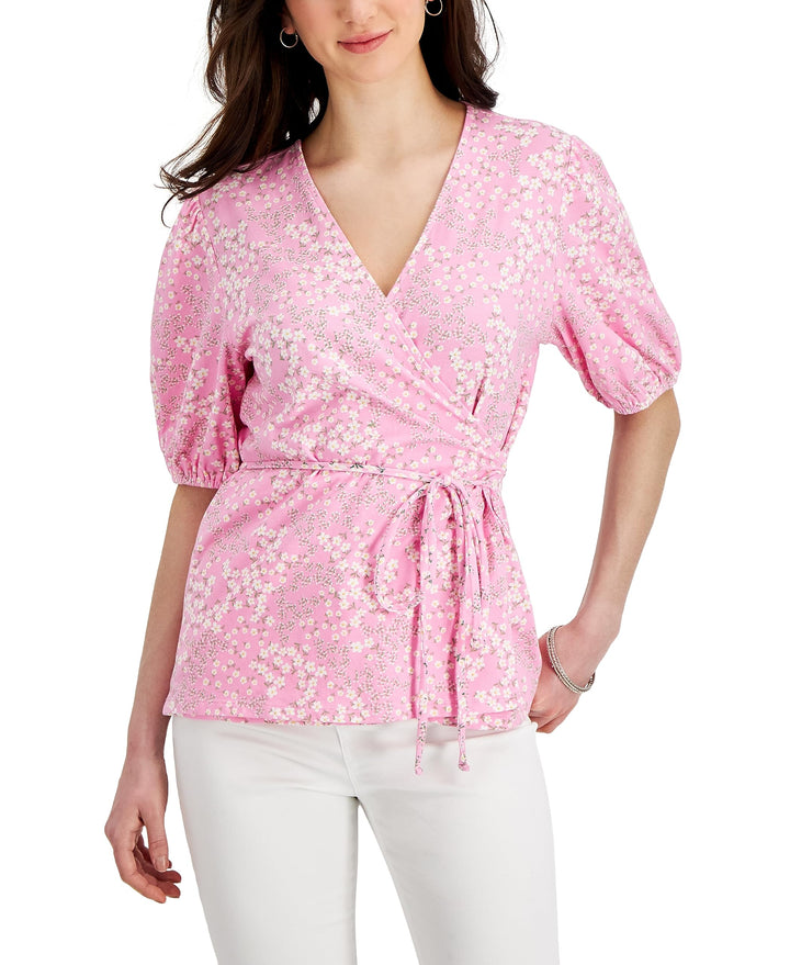 Charter Club Petite Floral Print Wrap Front Top