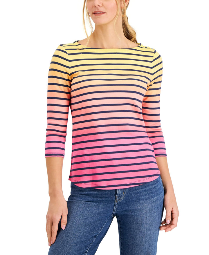 Charter Club Pima Cotton Striped Boat Neck Top