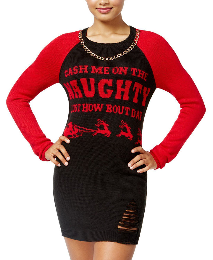 Ultra Flirt By Ikeddi Juniors Distressed Holiday Sweater Dress