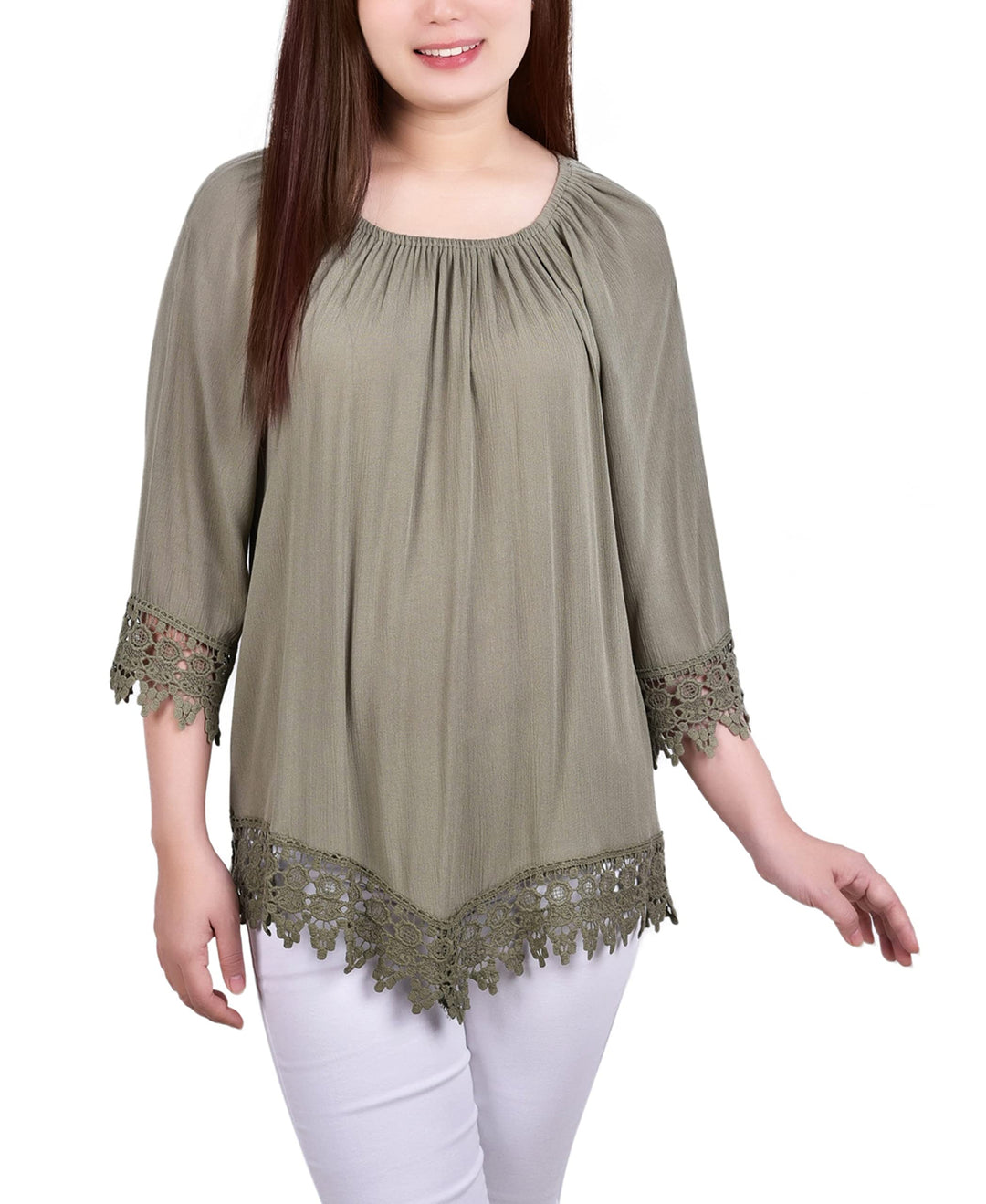 Petite Size 3/4 Sleeve Peasant Blouse
