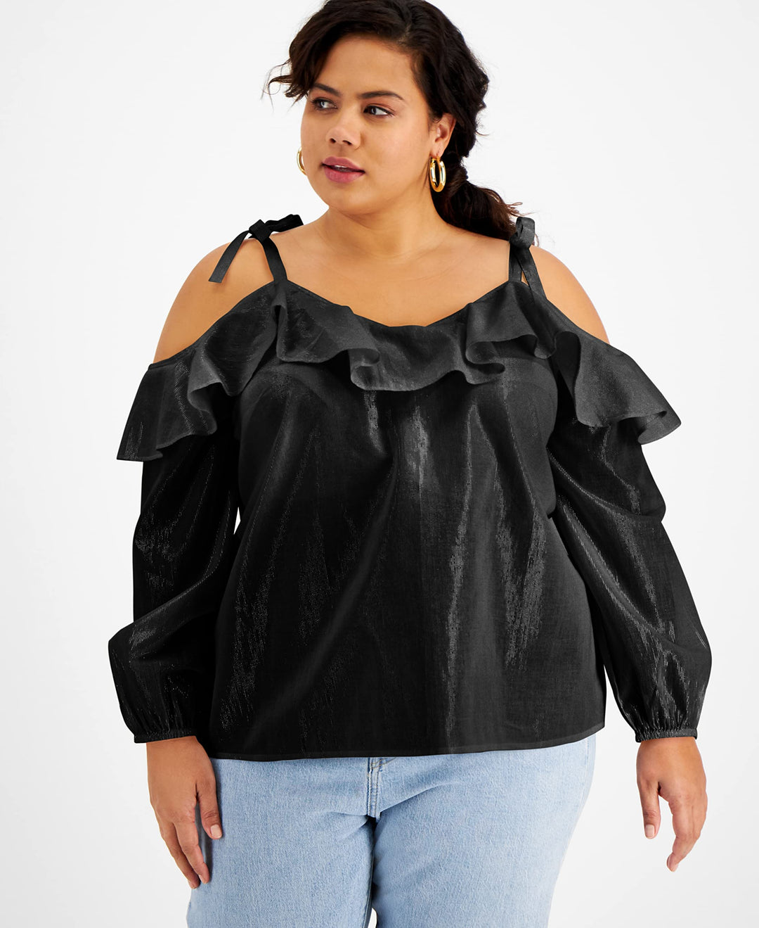 Inc International Concepts Plus Size Ruffled Cold-Shoulder Blouse