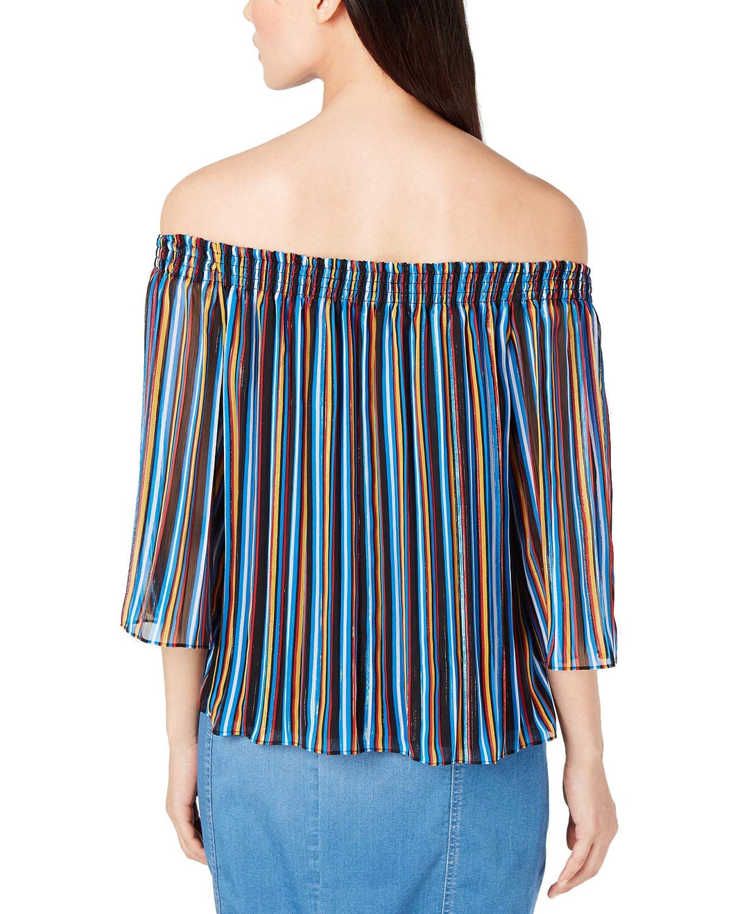 INC Printed Pleated Off-The-Shoulder Top