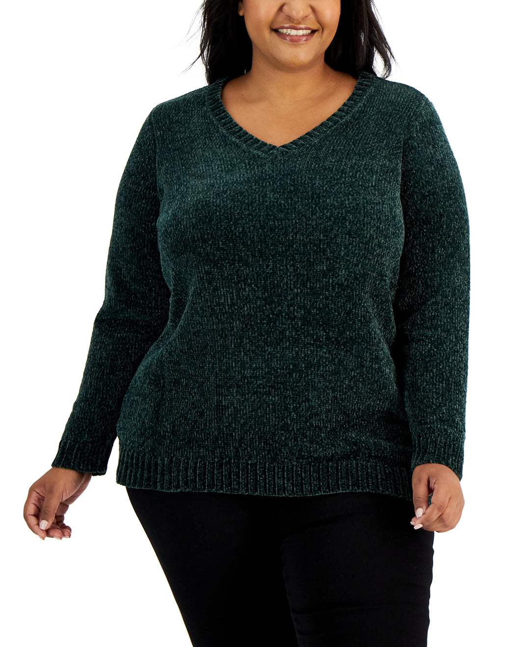 Karen Scott Plus Size Chenille V Neck Sweater