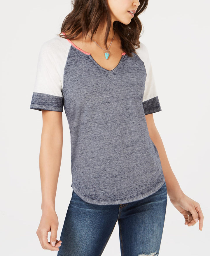 Juniors' Colorblocked Burnout Football T-Shirt