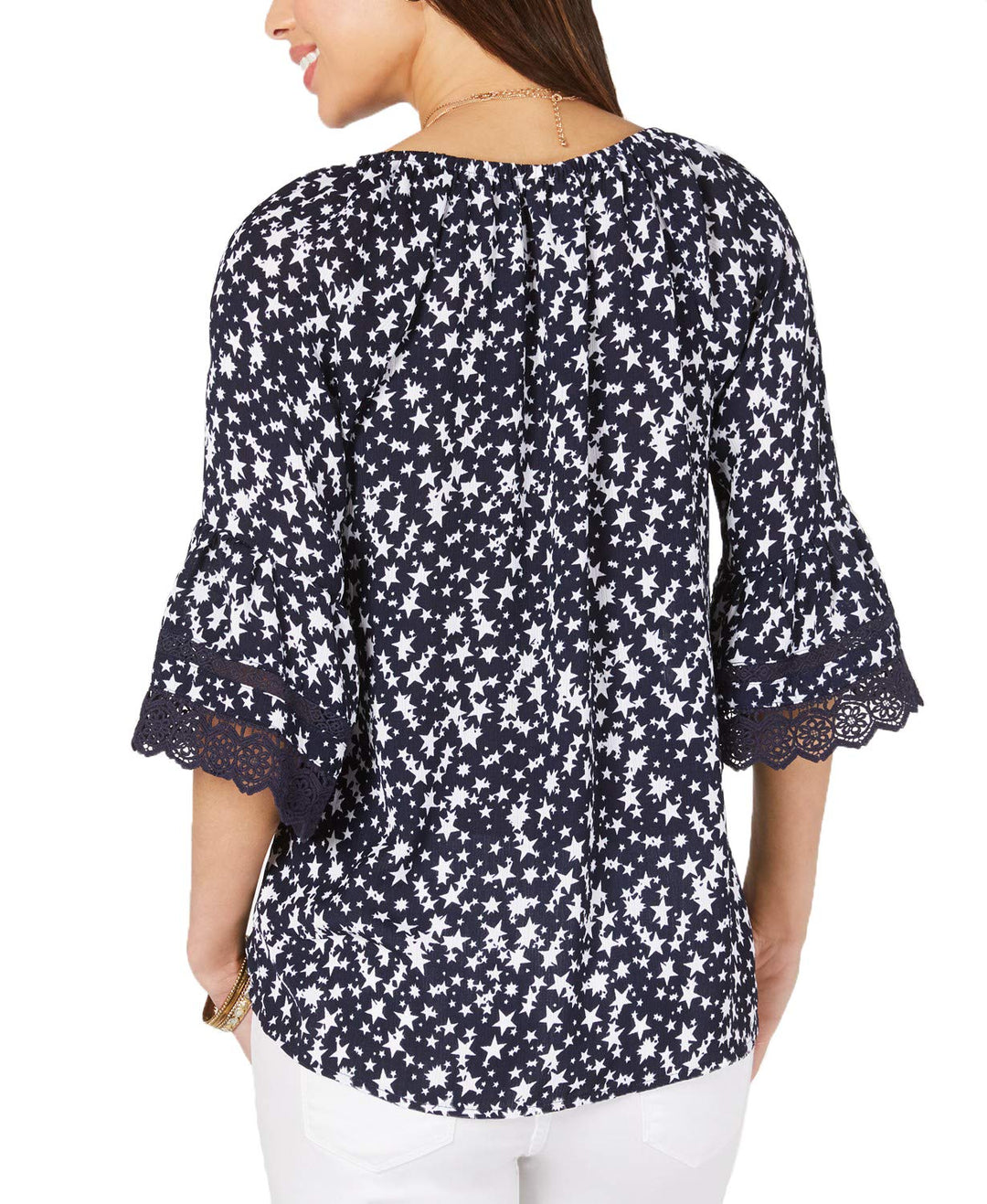 Printed Lace Bell-Sleeve Top