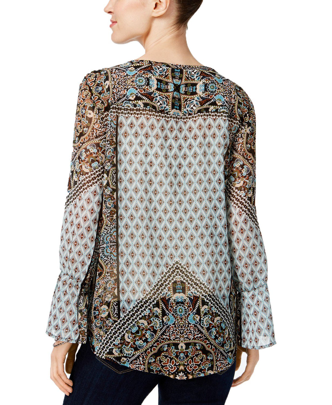 Style & Co Petite Mixed Print Peasant Top