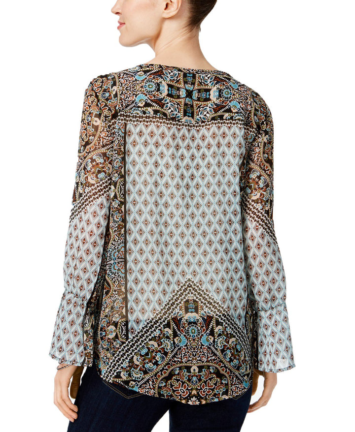 Style & Co Petite Mixed Print Peasant Top