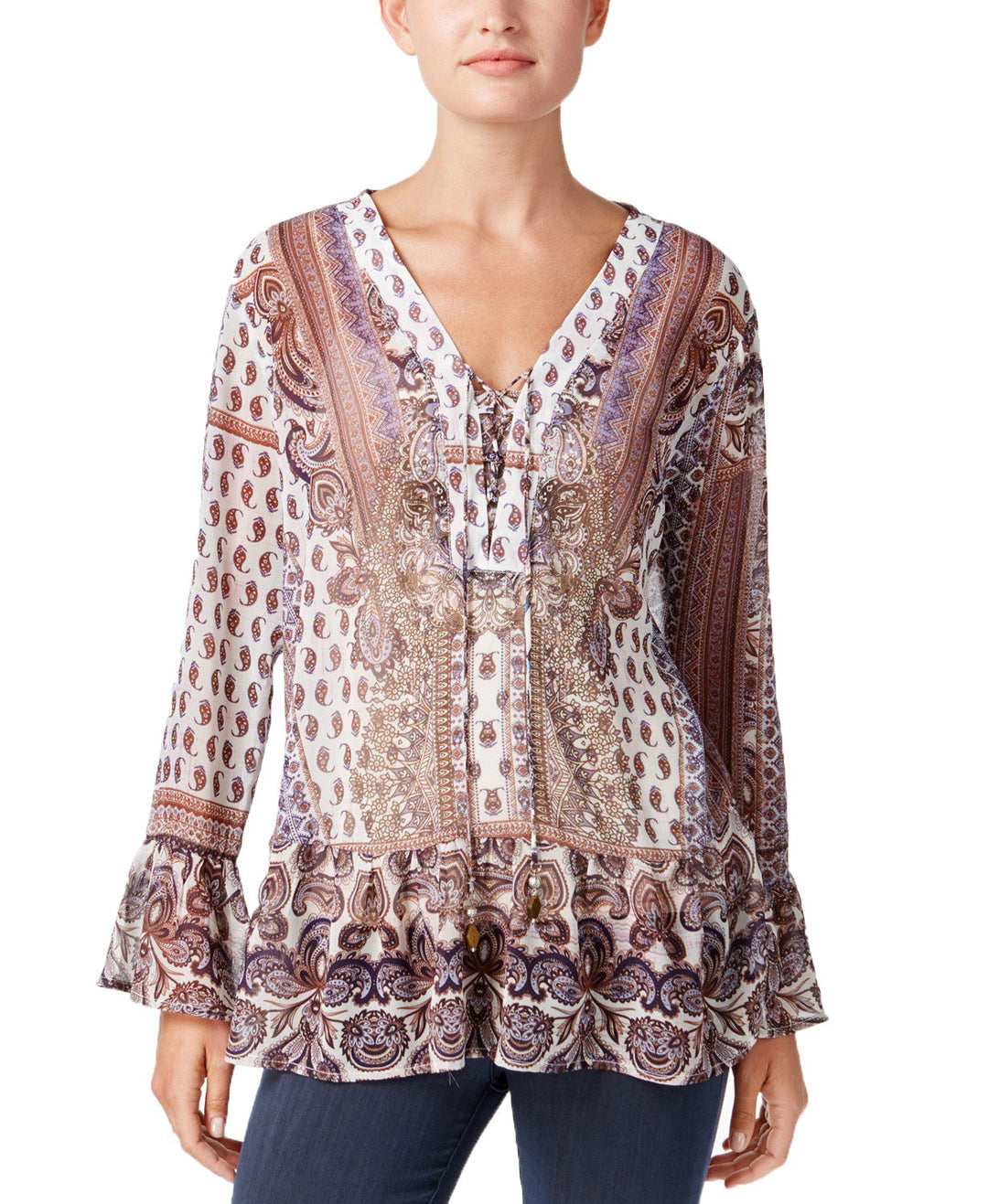Style & Co Petite Lace Up Peasant Top