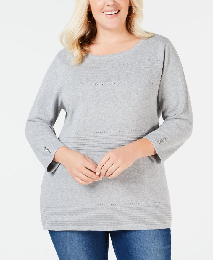 Plus Size Cotton Pointelle Sweater
