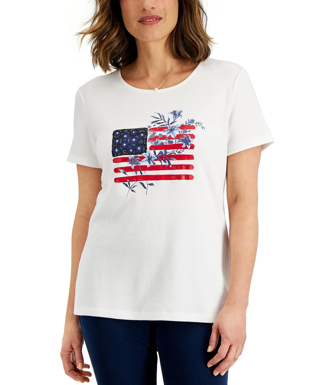 Karen Scott Womens Wild Free Flag Print Top
